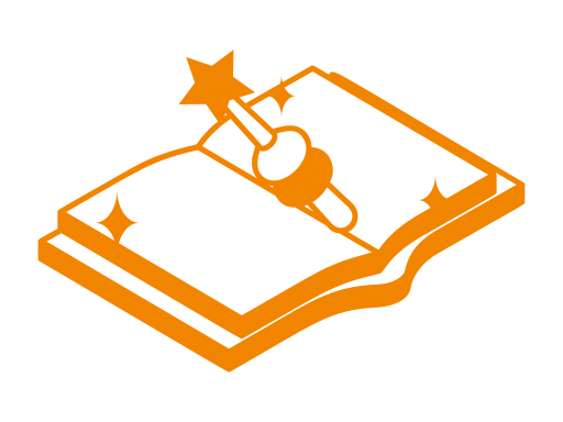 An icon of a magic wand and a book to represent the power of storytelling
